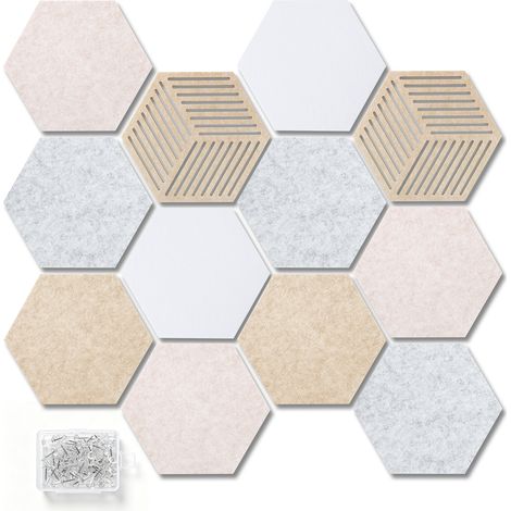 Tableau de Liège Hexagonal, 12 Pièces Tableaux d'Affichage Mural Autocollant avec 50 Punaises, Panneau Liege Mural Affichage Photo Vision Board pour Notes, Photos, Publicité