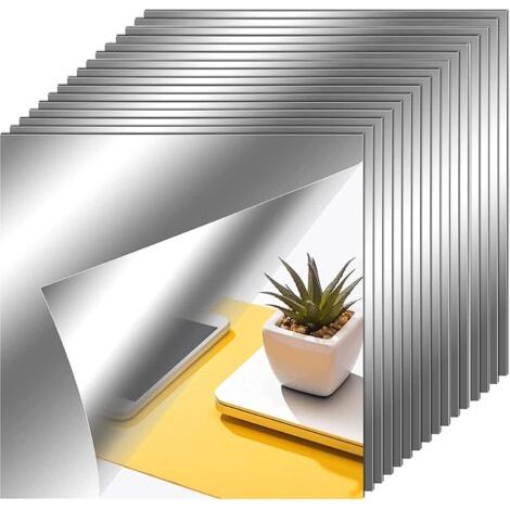 Lot de 10 Tenare Feuilles de Miroir Flexibles Carreaux de Miroir Adhésifs Non en Verre Autocollants de Miroir Mural pour Décoration Murale à Maison (16 Pièces, 6 x 6 Pouces) (1/5)