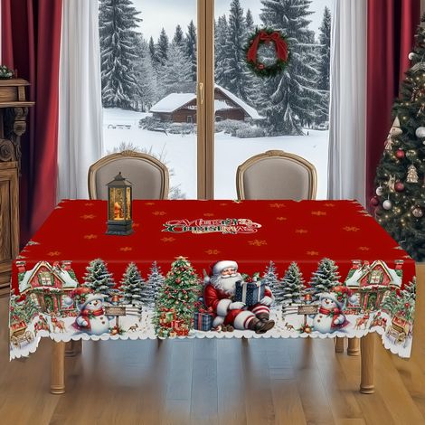 Nappes de Noël et Nouvel An - 4 Tailles Disponibles - Motifs Père Noël, Bonhomme de Neige et Sapin - Nappes de Fête - Rondes et Rectangulaires - Acces (1/5)