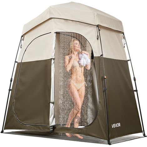 Tente de Douche de Camping, Abri d'Intimité Extérieur Portable et Pliable, Cabine d'Essayage Toilette pour Plage Pêche, 2 Compartiments, en Tissu Oxford 150D, avec Piquets Cordes et Sac (1/5)