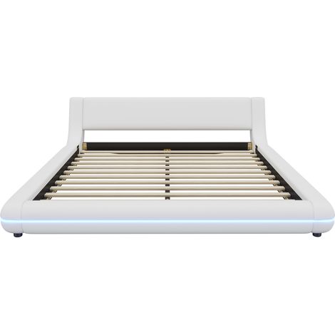 CAIziLit plat 160200 cm, lit de sol, PU, éclairage LED d’ambiance, blanc (1/5)