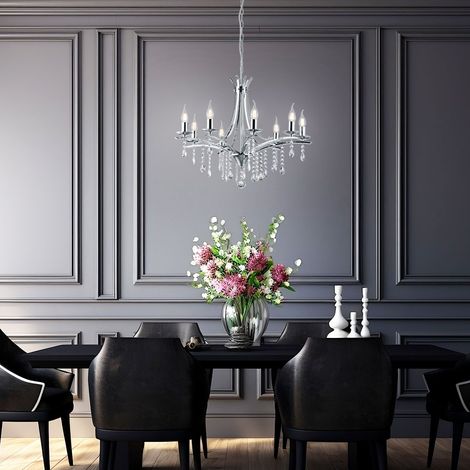Kronleuchter Lüster LUCERNA Silber mit Kristallbehang, 8-flammig Ø 68cm (1/5)