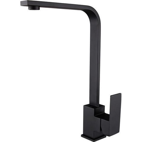 Robinet de cuisine carré en acier inoxydable, noir