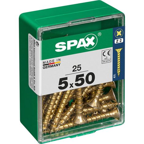 Boîte 25 Unités. Vis A Bois Spax Cab. Plat Yellox 5.0x50mm Spax (1/2)