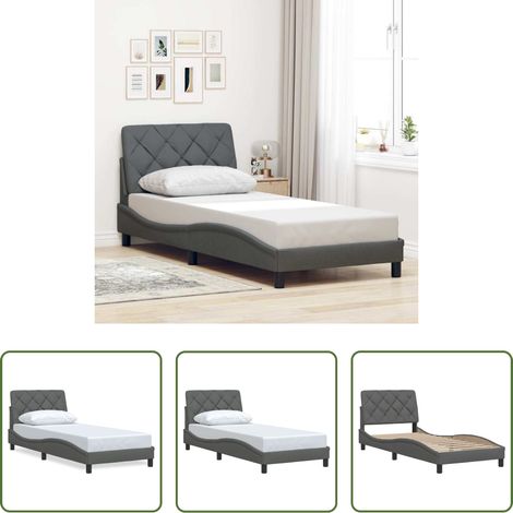 vidaXL Kopfteil - Bettgestell ohne Matratze Dunkelgrau 80x200 cm Stoff (1/5)
