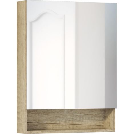 Meuble vestiaire avec Miroir, Armoire d'appoint de Salle de Bain Multifonction, Option avec ou sans lumière LED, Meuble Mural Facile à Installer, Armoire montée Finition Naturelle, Ouverte 1 (1/5)