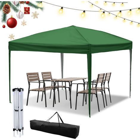 Randaco Gazebo 3x3 m, gazebo pieghevole, gazebo da giardino regolabile in altezza, con borsa per il trasporto, impermeabile, stabile, protezione UV, tenda da ricevimento pop-up per esterni,  verde