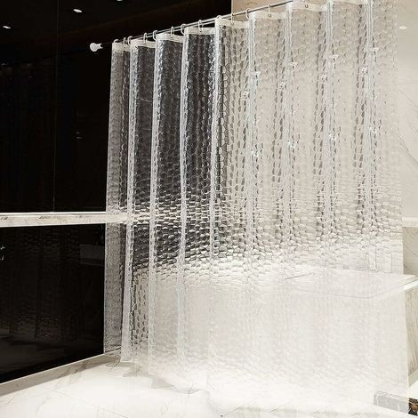Rideau de douche 240 x 200 cm en EVA 100% imperméable – Anti-moisissures – Épaisseur 0.2mm – 16 œillets métalliques – Effet 3D cube d'eau (1/5)