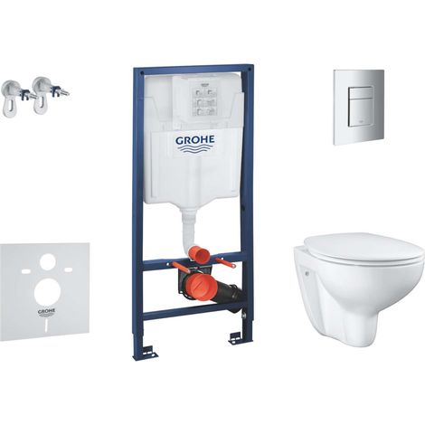 Grohe Solido - Set con modulo di installazione, vaso WC e copriwater Bau Ceramic, softclose, placca di comando Even, cromo SANI15BB1100