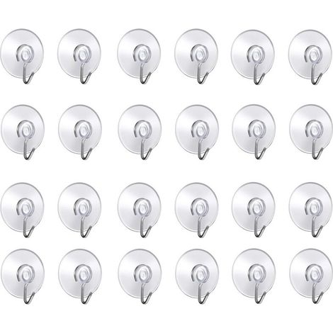 24 Pack Wall Hooks with Suction Cups, Small Plastic Suction Cups with Round Hook for Bathroom and Kitchen (24 Pcs Suction Cups)
