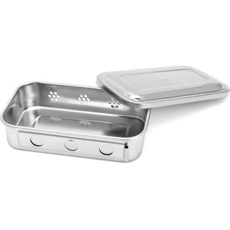 Boîte carrée de stérilisation médicale en acier inoxydable 304 de 7,55 "avec couvercle et trous pour instruments dentaires médicaux chirurgicaux (1/5)