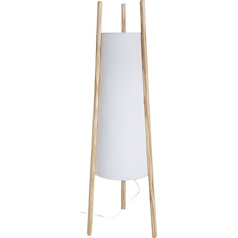 Lampadaire trépied en bois avec abat-jour blanc 122 cm (1/4)