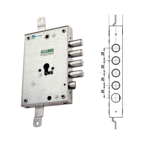 Cerradura para puerta blindada izquierda de triple distancia de 28 mm – 85.571/28SX – Mottura