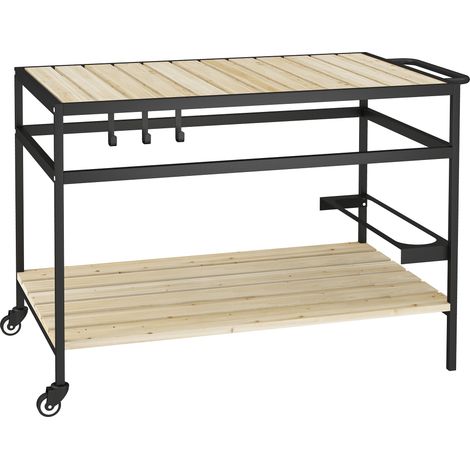 Carrello Portavivande da Giardino 107x65x80 cm Ripiano e Maniglia in Legno a Doghe e Acciaio (1/5)