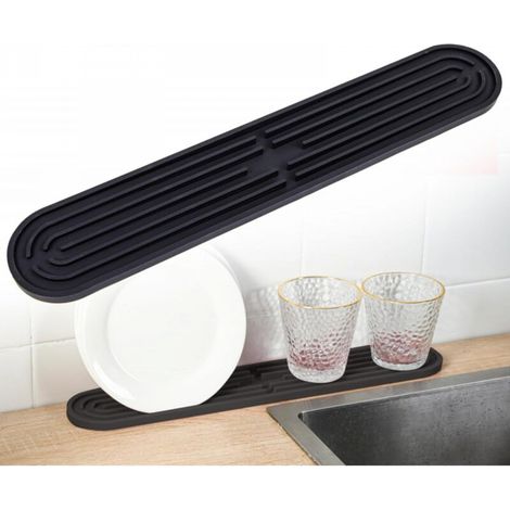Tapis de drainage étroit, tapis de bar en silicone, tapis de séchage antidérapant, 43 x 7,5 x 1 cm, noir (1/5)