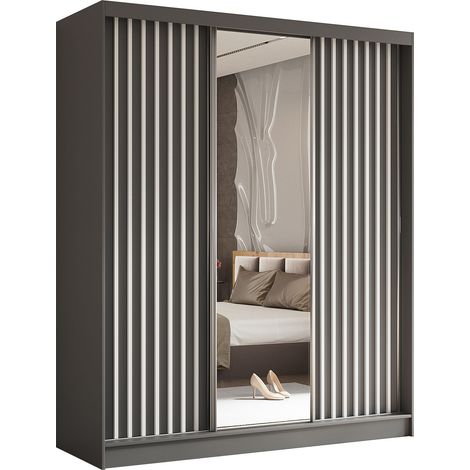 AX LIVING Cabinio Kleiderschrank Grau Weiß mit Spiegel 180 cm Breit