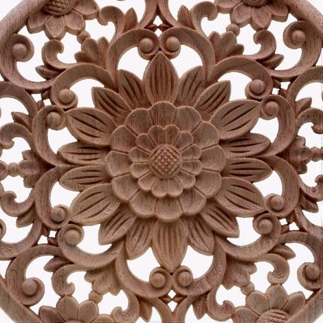 2 appliques rondes en bois sculpté, motif floral, pour meubles et armoires, moulures décoratives en bois non peint, 15 x 15 x 0,8 cm (1/5)