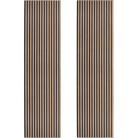 Coppia di Pannelli Fonoassorbenti con Doghe Noce Chiaro 3D in Legno Moderno Decorativo per Interni Pareti o Soffitti 2400mm x 600mm Retro in Feltro Assorbimento Acustico Installazione Facile Kit Inclu