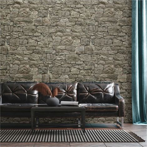 Photo wallpaper Profhome 393171 hot embossed non-woven wallpaper smooth stone look matt grey beige 1.59 m x 2.8 m (1/4)