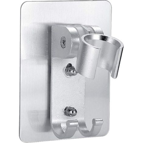 BEBUSINGOTO soportes adhesivos fuertes para cabezal de ducha con soporte ajustable para barra de ducha, montaje en pared para cabezal de ducha de mano, gancho plateado (1/5)