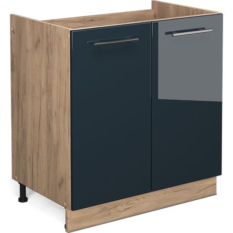 Spülenunterschrank Fame-Line, Dunkelblau Hochglanz, 80 cm ohne Arbeitsplatte, Vicco