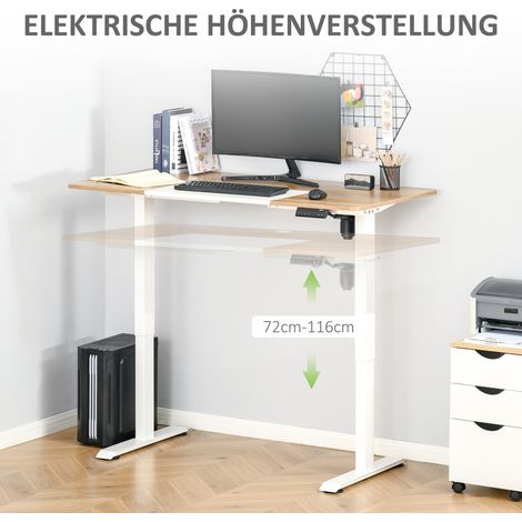 Bureau assis-debout électrique réglable en hauteur 140x70 cm, table PC avec 4 mémoires, plateau en 4 parties, protection anti-collision et surchauffe, blanc (1/5)
