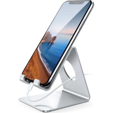 Support de téléphone, station d'accueil pour iPhone 16 Pro Max Plus, 15/14/13/12 Pro Max Plus Mini XS XR X 8 7, Huawei, Samsung S10 S9 S8 et autres smartphones - Argenté