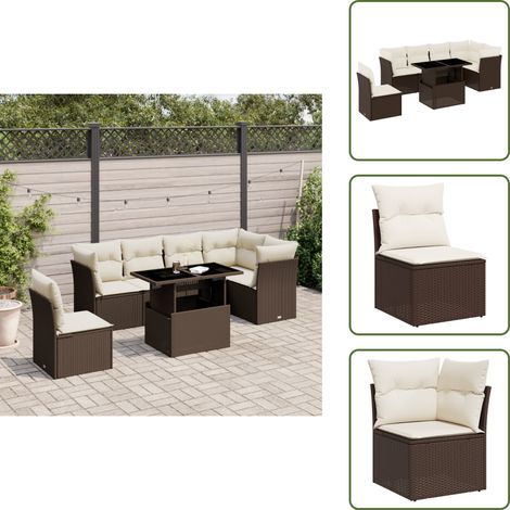7-tlg. Garten-Sofagarnitur mit Kissen Braun Poly Rattan - Gartensorgsgarnitur - PE-Rattan Möbel - Outdoor Sofa Set - Gartenlounge - Terrassenmöbel (1/5)