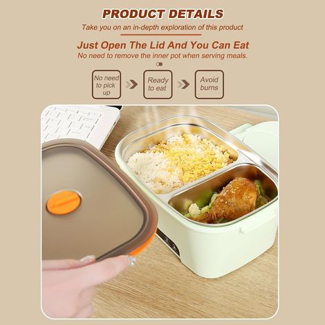 Fiambrera eléctrica inalámbrica, 1,5 L, portátil, con calefacción, compartimento para cubiertos, ideal para viajes, con calentamiento programado y para la escuela – Morado (1/3)