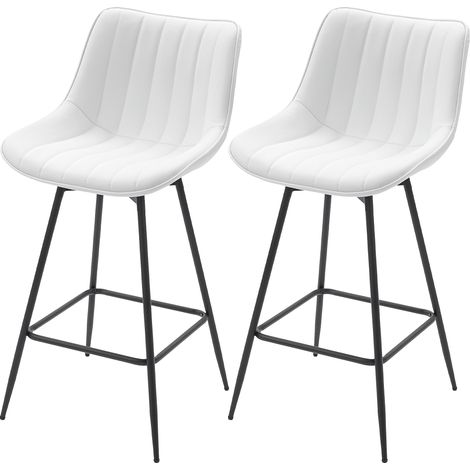 Ensemble de 2 tabourets de bar pivotants à 360°, revêtus de similicuir avec dossier et repose-pieds, blancs (1/5)