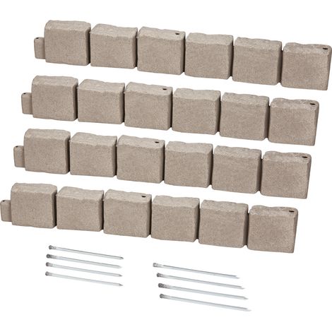 Mophorn Rasenkante in Steinoptik 4er-Set, 1190x100x155 mm, realistische Beeteinfassung, Ziegelgröße mit Verankerungsspitzen, Beetumrandung für Einfahrten und Gehwege, Beige