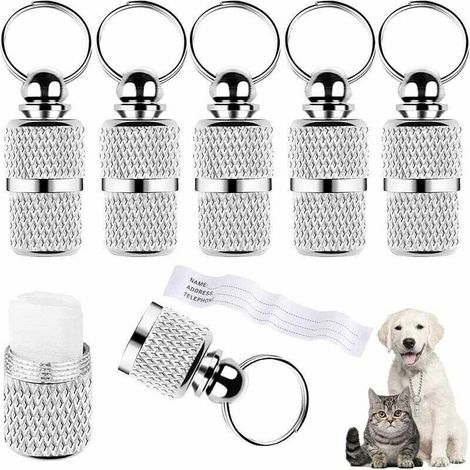 Juego de 10 placas de identificación para perros y gatos, con llavero, para collar, color plateado. (1/4)