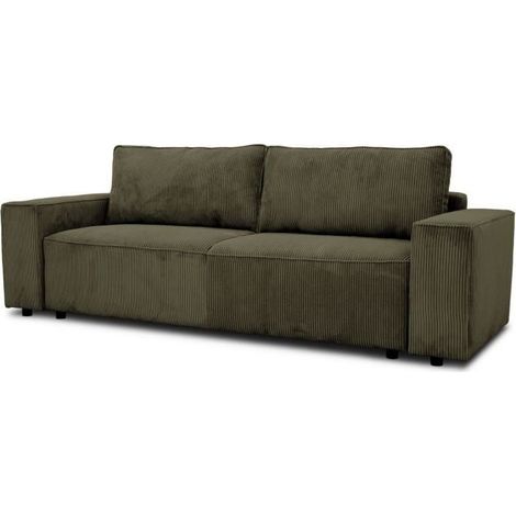 Canapé convertible 3 places - JOSH - Tissu Lincoln Kaki - Coffre de rangement - 239 x 86 x 85 cm (1/5)