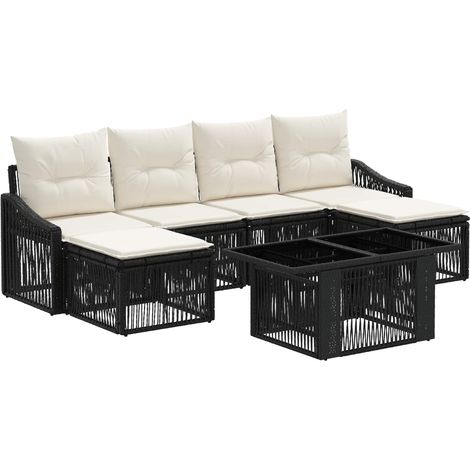 Conjunto de sofás de jardín 7 uds. Negro y Blanco Crema vidaXL (1/5)