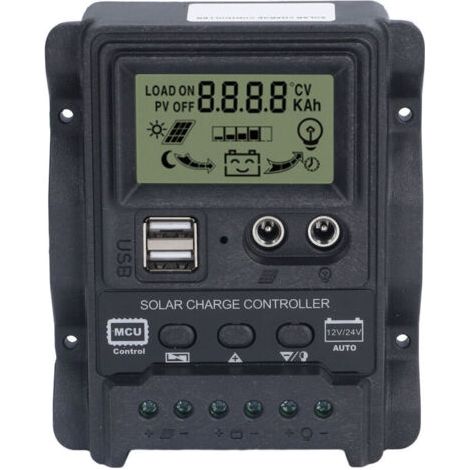 Contrôleur de Charge Solaire PWM Double USB avec Écran LCD ABS, Régulateur 12V/24V 10A pour Panneaux 130W-260W et Éclairage (1/5)