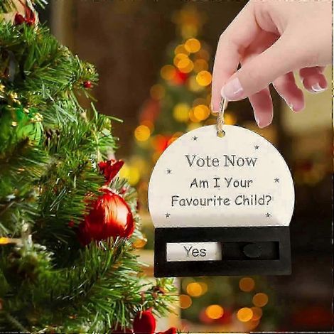 Boule de Noël humoristique avec échelle coulissante : Votez pour votre enfant préféré  Décorations en bois et ornements rigolos pour le sapin (1/5)