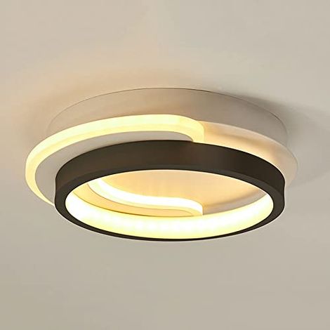 AUTRUCKER Plafonnier LED moderne, plafonnier rond encastré, plafonnier en acrylique, rond, noir, trois couleurs réglables. (1/5)