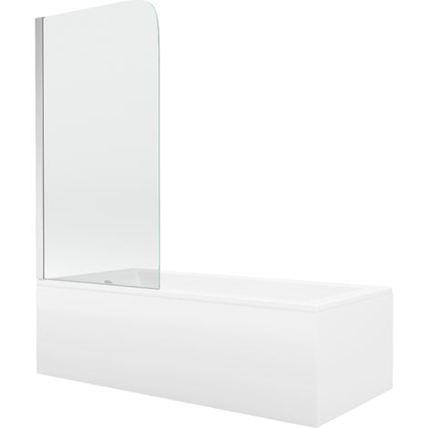 Mexen Cubik baignoire rectangulaire 170 x 70 cm avec tablier et paroi 1-volet 80 cm, transparent, chromé - 550317070X9008010100 (1/5)