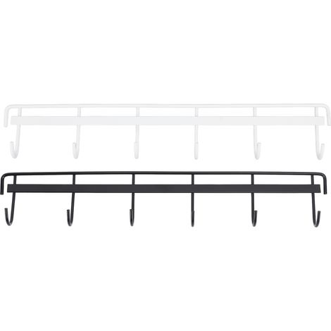 Lot de 2 Porte-manteaux Mural en Acier Inoxydable, Rail à Crochets avec 6 Crochets pour Vêtements Serviette Chapeau, 1 Noir 1 Blanc (1/5)