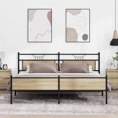Metallbett ohne Matratze Sonoma-Eiche 200x200 cm