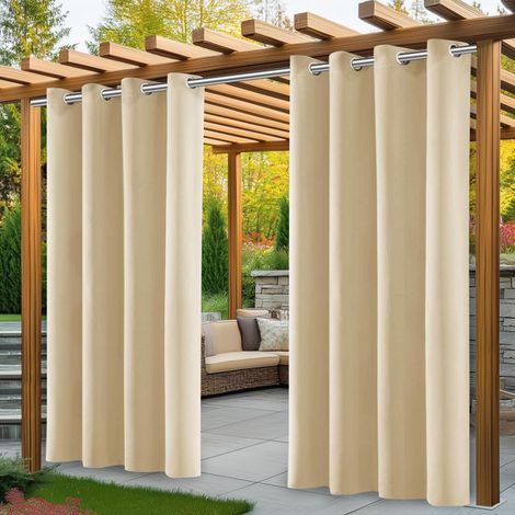 Rideaux d'extérieur, lot de 2 rideaux imperméables pour pergola avec œillets en haut, cenador (140 x 220 cm, beige) (1/5)
