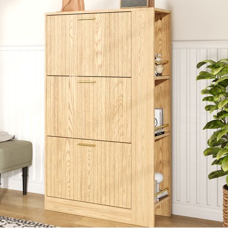 Scarpiera in MDF color naturale 70 x 23,5 x 115 cm, 3 ante e vani aperti laterali (1/5)