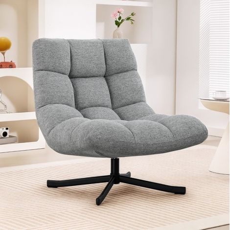 Fauteuil pivotant gris déperlant aspect chenille, assise large, base en acier, 120 kg HAVRYA (1/3)