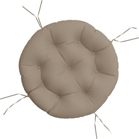 Un coussin rond, gris-brun, de 60 cm de diamètre et 11 cm de hauteur, en tissu Oxford. (1/5)