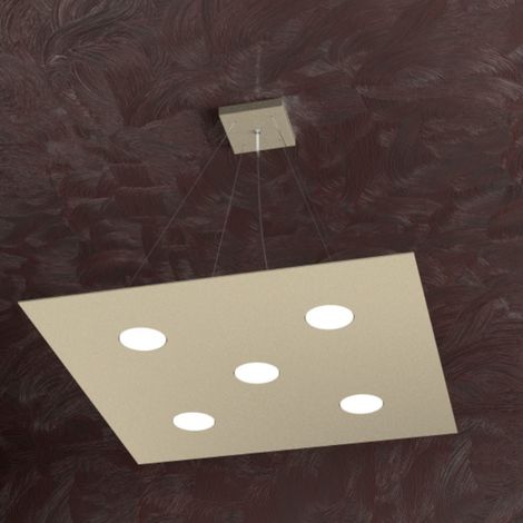 Lampadario moderno top light area 1127 s5+2 gx53 led biemissione metallo sospensione, finitura metallo sabbia