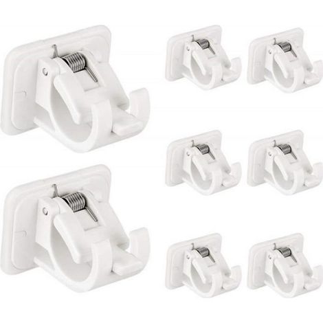 Lot de 8 Supports autocollants pour tringle à rideau, Plastique blanc sans perçage, Diamètre 15-22 mm, Pour verre et carrelage (1/4)