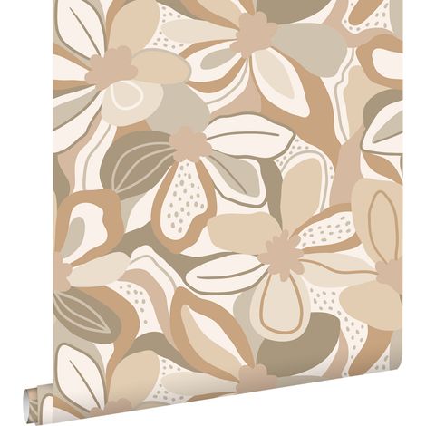 papier peint fleurs beige - ESTAhome