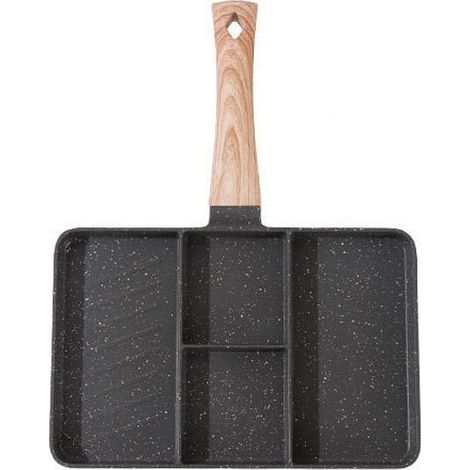 Poêle À Omelette 4 Compartiments - Poêle Antiadhésive Multifonction - Pour Petit-Déjeuner Et Cuisson De Viandes - 35 x 27 cm (1/2)