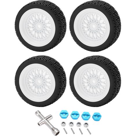 4 Pneus en caoutchouc RC 1/10 Haute résistance à l'abrasion Bonne adhérence Stable Jeu de roues RC pour voitures RC 1/10 Blanc (1/5)