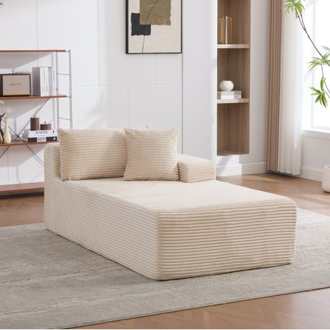 Sofá modular (34x35x110 cm), totalmente acolchado, sin montaje, con chaise longue, chenilla beige (1/5)